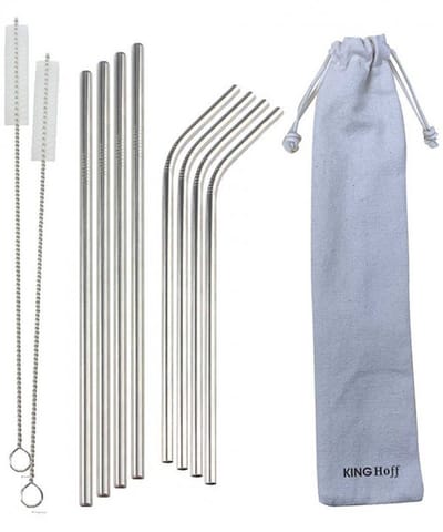 Kinghoff RVS Drinkrietjes Set - 8 Delig - Eco-vriendelijk - Met Schoonmaakborstel en Opbergtas - Model KH1357