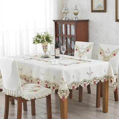 Tafelkleed Luxe Geborduurd Rond Tafelkleed Voor Tafel Juppe Eettafelhoes Verse Bloemen Roos Stoelhoes Woondecoratie 140x200cm