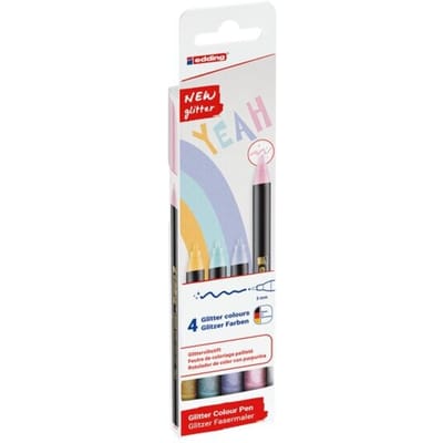 edding 1200 glitterstiften met vaste punt - pastelkleuren - zonder micro-plastics - 4 glitter viltstiften met intensief glittereffect - ronde punt 3 mm - voor nauwkeurig schrijven, schetsen en schilderen