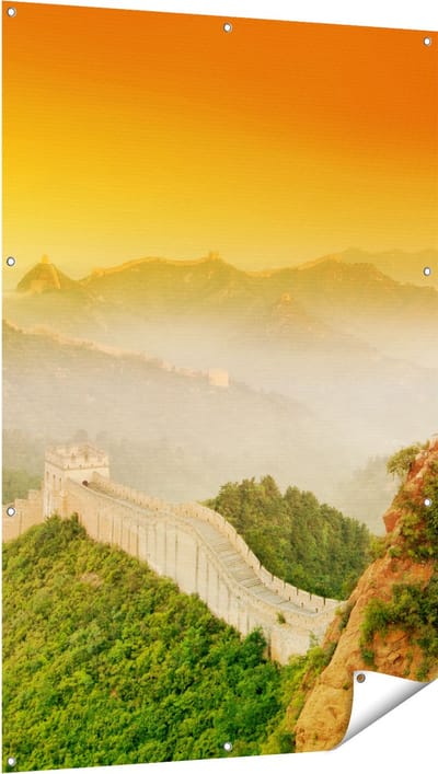 Gards Tuinposter Chinese Muur bij Zonsopgang - 100x150 cm - Tuindoek - Tuindecoratie - Wanddecoratie buiten - Tuinschilderij