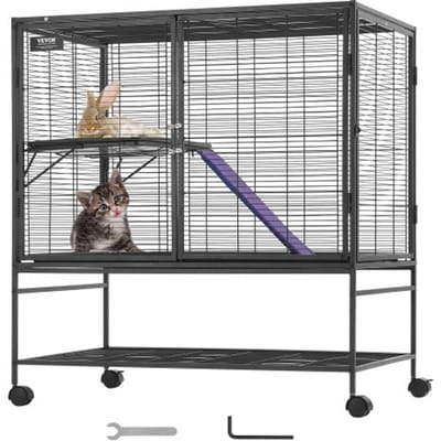 VEVOR 39" Rolling Iron Frettenkooi, Grote kooi met 2 verdiepingen, Kooi voor kleine dieren met hellingen en lade, Eenvoudig te monteren voor ratten, hamsters, cavia's en chinchilla's