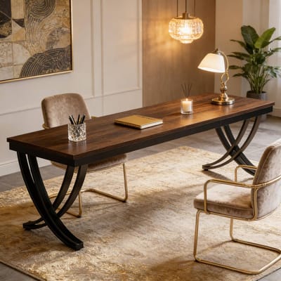 Bureau - Dubbele Computertafel Met X-Poten - Voor Thuiskantoor En Overlegruimte - Metaal En Hout - 200 X 70 X 75 Cm - Zwart Rustiek Bruin