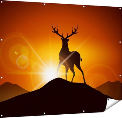 Gards Tuinposter Hert op een Berg - Abstract - Silhouet - 150x120 cm - Tuindoek - Tuindecoratie - Wanddecoratie buiten - Tuinschilderij