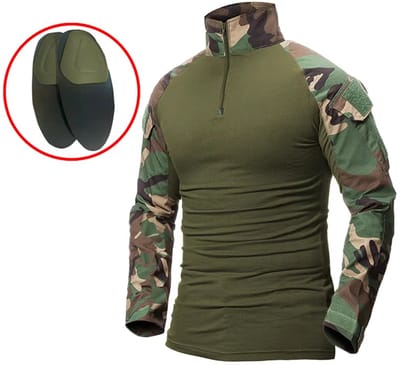 Tactisch Mannen Shirt Lange Mouw, Maat M – Camouflage Militair Shirt met Elleboogbeschermers voor Werkkleding en Vechtsport