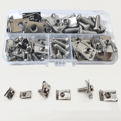 Dailygoods- Schroefdraadclip 60 Stuks - U-Type Klemmoeren - M4/M5/M6 - Roestvrij Staal - Bevestigingsmiddelen - Opbergdoos