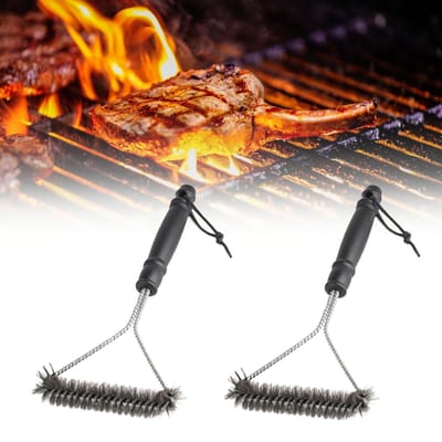 JHUBERS- Grillborstel 30 cm - 2 Stuks - Messing Borstelharen - Roestvrij Staal - Antibrandbescherming - Comfortabel Handvat - Grillreiniger