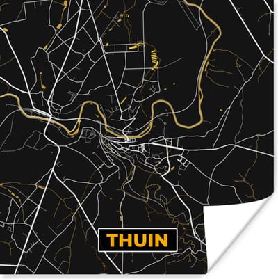 Poster Stadskaart - Thuin - Goud - Kaart - Plattegrond - 100x100 cm XXL
