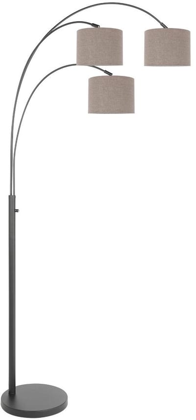 3 Lichts Vloerlamp Sparkled Light 3826ZW met Grijs Linnen Kappen, Metaal en Textiel, Kantelbaar, Steinhauer