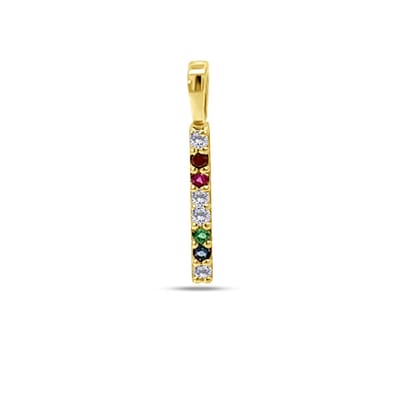 New Bling 9NBSAM-G230297 Gouden hangertje met Zirkonia - 12x1,4mm - Multikleuren - 14 Karaat - Goud