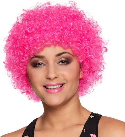 Boland - Pruik Pop knalroze Roze - Afro - Kort - Unisex - Clown - 80's & 90's - Disco