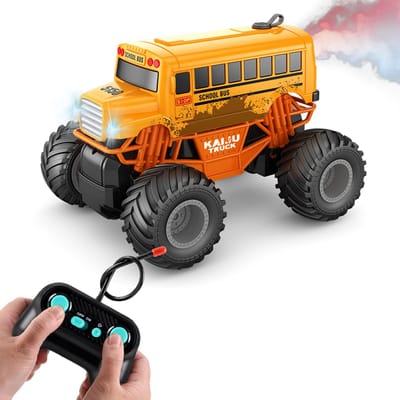 Auto met afstandsbediening, 1: 16 Afstandsbediening Spuitende Schoolbus met LED Verlichting Gesimuleerd Off-Road Voertuig Speelgoed voor Kinderen Jongens Type 3 geel