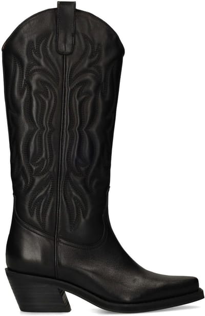Sacha - Dames - Zwarte leren cowboylaarzen met stiksels - Maat 36