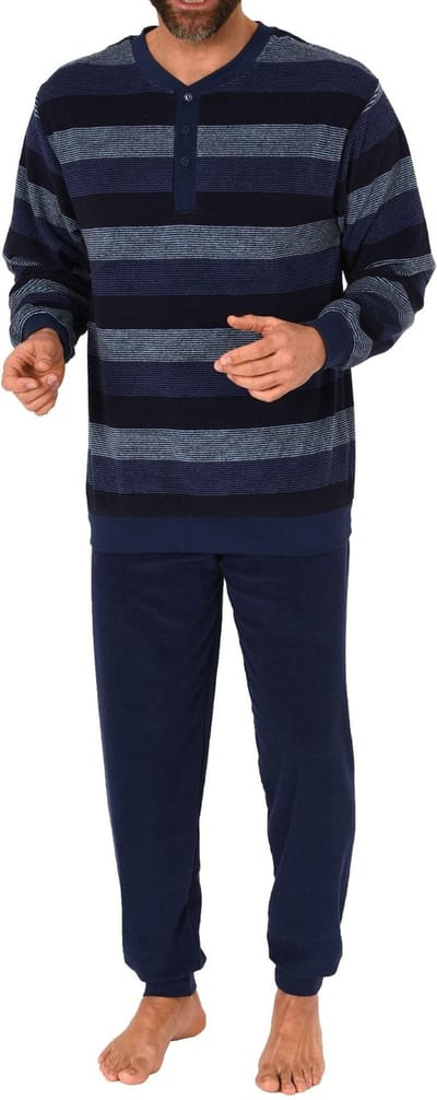 Heren pyjama in badstof met manchetten in een stijlvolle blokstreep-look - ook in oversize