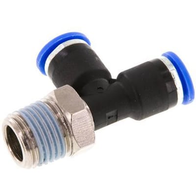 6mm x R1/4'' rechte hoek T-stuk Messing/PA 66 Insteekfitting Buitendraad Draaibaar NBR [2 Stuks]