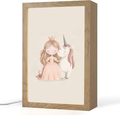 Nachtlampje 20x30 cm - Kinder lampje - Prinses - Eenhoorn - Pastel - Tafellamp kinderkamer - Slaapkamer lamp - Bedlamp kinderen - Kinderlampje stopcontact - Wandlamp babykamer - Nachtlampjes