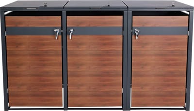 Cosmo Casa 3-delige Vuilnisbak - Bekleding - Uitbreidbaar - Metaal - 80kg - Antraciet - Kersen Houtlook - Donkerbruin