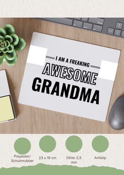 Akyol - i am a freaking awesome grandma Muismat - Oma - de meest geweldigste oma - verjaardagscadeau - verjaardag - cadeau - cadeautje voor oma - oma artikelen - kado - geschenk - gift - 23 bij 19 cm