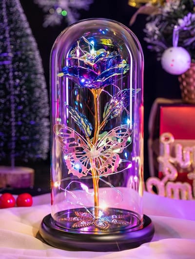 Glazen Rozen Koepel - Eeuwige Bloem - Cadeau Geven - Met Led Verlichting - 85 Inch Hoog - Paars