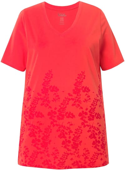Ulla Popken - Dames - Longshirt A-lijn V-hals korte mouwen - Lichtrood - Maat 58+