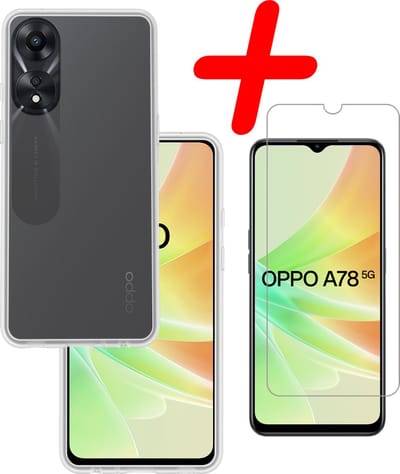 Hoesje Met Screenprotector - Geschikt voor OPPO A78 5G - Sterk & Shockproof - Back Cover - Siliconen Case - Telefoon Hoes - Transparant