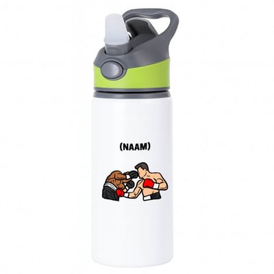 Hacebo® - Boksen met eigen naam waterfles met rietje groen - Sport - Bokser - Vechtsport - water fles - 650ML