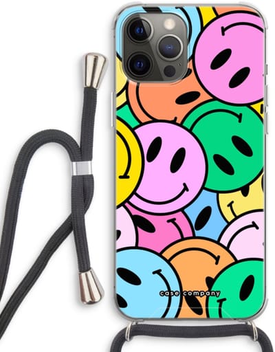 Case Company® - Hoesje met koord geschikt voor iPhone 12 Pro hoesje met Koord - Smiley N°1 - Telefoonhoesje met Zwart Koord - Bescherming aan alle Kanten en Over de Schermrand