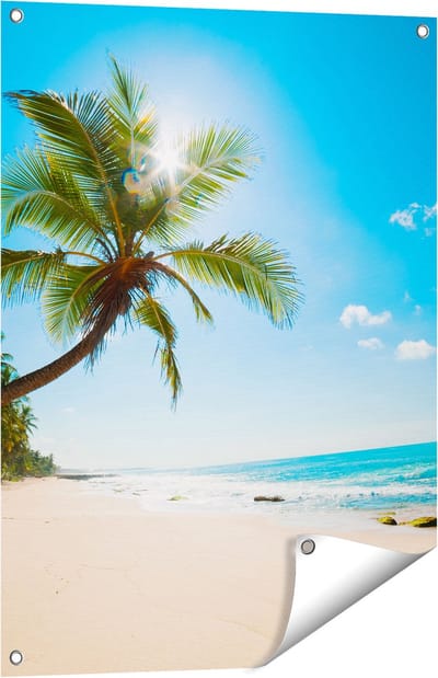 Gards Tuinposter Tropisch Strand en Zee in Sri Lanka - 60x80 cm - Tuindoek - Tuindecoratie - Wanddecoratie buiten - Tuinschilderij