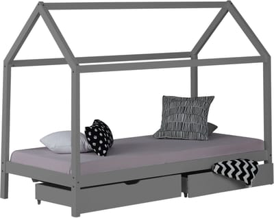 Homestyle4u Kinderbed - 90x200 cm - Huisbed - Grijs