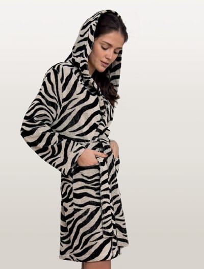 Badstof Badjas Kimono met Capuchon Zebra ecru/zwart Maat S