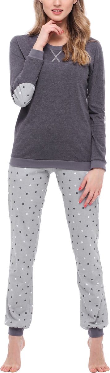Merry Style MS-MS10-168-PJ Dames Pyjama - ronde hals - lange mouwen - lange broek met zakken - Katoen - Donker Gemêleerd/Grijs - S
