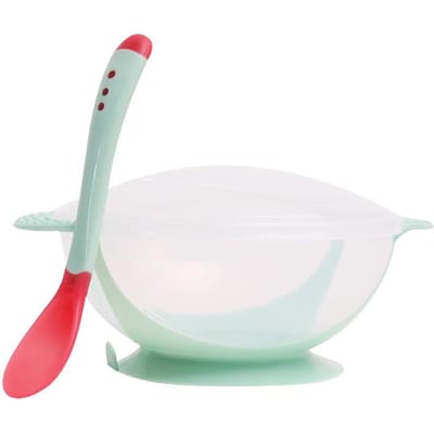 Baby Zuigkom Kinderen Servies Set Baby Leerbord met Kom Set PP Temperatuurgevoelige Baby Voedingskom Lepel