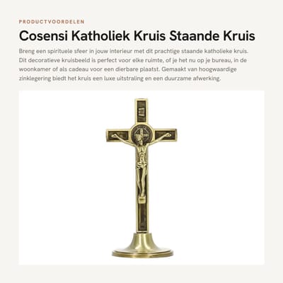 Dailygoods- Katholiek Kruis Handgemaakt - Staande Kruis - Afneembare Basis - Zinklegering - Decoratie - 4,7 x 5,2 x 12 cm - Decoratiekruis