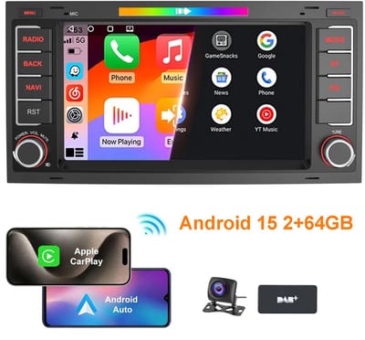 ESSGOO Autoradio 2+64GB met Carplay en Android Auto - voor Volkswagen VW T5 Transporter Touareg - 2-DIN radio - met 7-inch scherm - navigatiesysteem - Bluetooth USB FM RDS -Achteruitrijcamera - DAB+