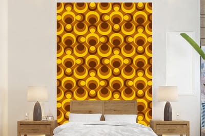 Behang - Fotobehang Patronen - Retro - Bruin - Geel - Breedte 200 cm x hoogte 300 cm