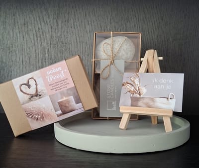 Mix en Match - Geschenkset - Troost - Spreukenkaartjes - Steenkaarsen - Decoratieplateau