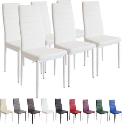Albatros MILANO Eetkamerstoelen set van 6, Wit - Gestoffeerde stoel met kunstleer bekleding - Modern stijlvol design aan de eettafel - Keukenstoel of eetkamerstoel met hoog draagvermogen tot 110kg