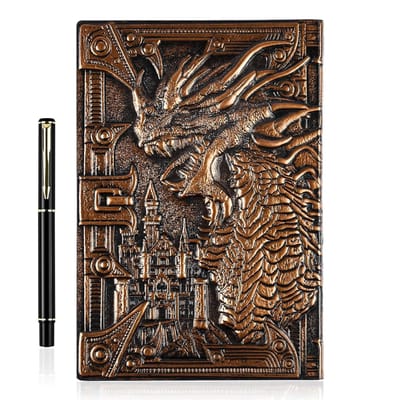 Vintage Leren Notitieboek met Pen, 3D Draak Ontwerp, 200 Pagina's voor DND Avonturen, Reisdagboek en Motivational Cadeau voor Kerst en Feestdagen, A5 23.3 x 16.5 cm