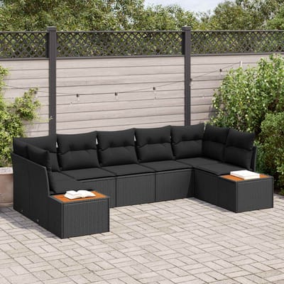 vidaXL - Tuinbank - Set - 7 - st - 7-Aantal - zitplaatsen - Zwart - Polyrattan