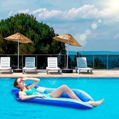 Thijox - Opblaasbare Waterhangmat Luchtbed met Gaas, Draagbare Zwembadhangmat met Hoofdsteun, Perfect voor Strand, Zwembad, Camping en Ontspanning