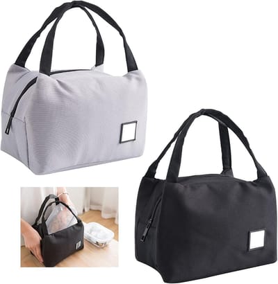 Thijox - 2 Stuks Waterdichte Geïsoleerde Tas - Opvouwbare Thermische Koeltas - Kleine Lunch Tas voor Kerk, School, Picknick, Onderweg - Zwart, Grijs -