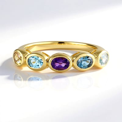 Cavill - Zilveren Vergulde Ring met Amethist, Topaas en Citrien - 0,99 ct Braziliaanse Edelstenen - Elegant & Vrouwelijk Sieraad