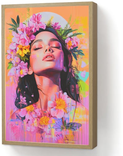 Wandlamp 40x60 cm - Oplaadbaar - Portret - Bloemenkroon - Vrouw - Wandlampen binnen woonkamer - Slaapkamer lamp - Decoratieve nachtlamp - Vloerlamp draadloos