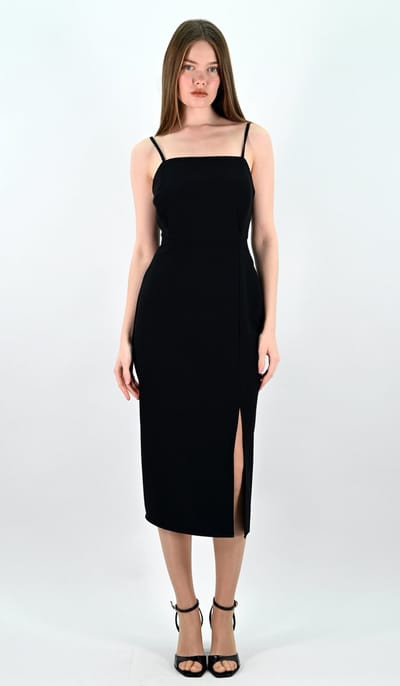 YesMooi - Elegante Midi Jurk met Spaghettibandjes - Slip Dress - Zwart - M (38)