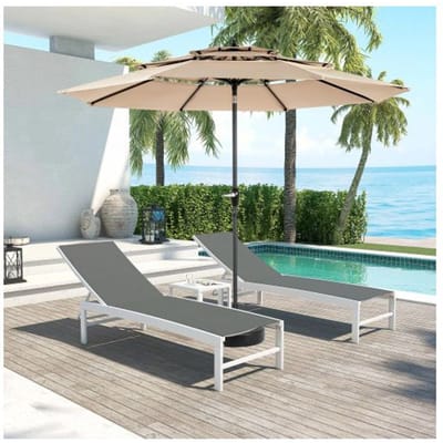 Parasol d'extérieur - MUVOE - Double face - Rect. 4,5 m - Toile 3 couches anti-UV imperméable - Manivelle inclinable - Kaki kaki