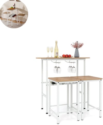 Bartafel keuken - Bartafel Set - Barkruk - Barstoel - Keukenstoel - Voetsteun - Natuur + Zwart