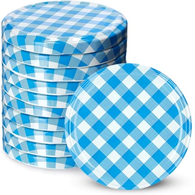 KADAX Schroefdeksel met diameter van 82 mm, metalen twist-off-deksel, reservedeksel voor inmaakpotten en weckpotten, deksel met 6 inkepingen (10 stuks, blauw geruit)