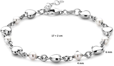 Zilver Gerhodineerd Armband Hartjes En Swarovski Parels 17 + 2 Cm 1338636