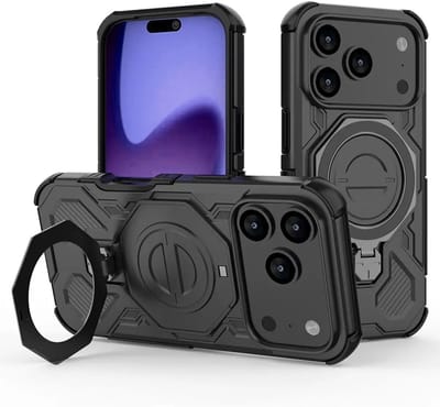 Hoesje geschikt voor Apple iPhone 18 Pro / 17 Pro | Compatibel met MagSafe / Qi2 | 360° Draaibare Magnetische Standaard | Back Cover Kickstand Ring | Zwart