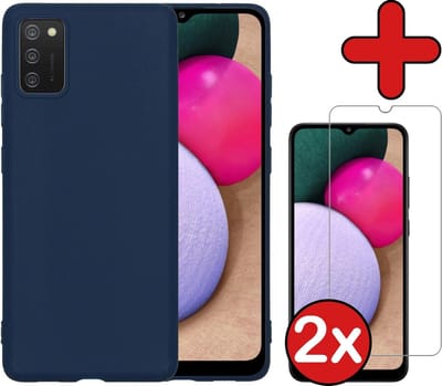 Hoesje - Met 2x Screenprotector - Geschikt voor Samsung Galaxy A02s - Sterk & Shockproof - Telefoon Hoes - Back Cover - Siliconen Case - Telefoonhoes - Donkerblauw