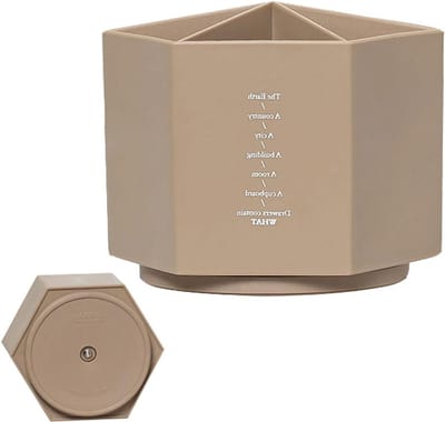 Functionele Draaiende Bureau Organizer voor Pennen en Potloden - 6 Compartimenten, Decoratief en Praktisch Kantooraccessoire in Khaki